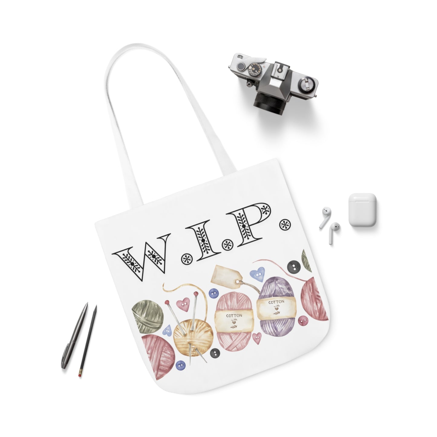 W.I.P. Yarn Canvas Tote Bag, 5-Color Straps