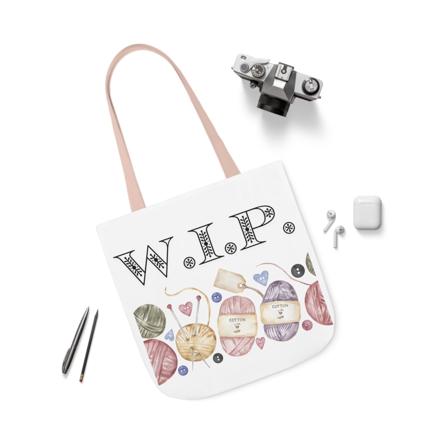 W.I.P. Yarn Canvas Tote Bag, 5-Color Straps