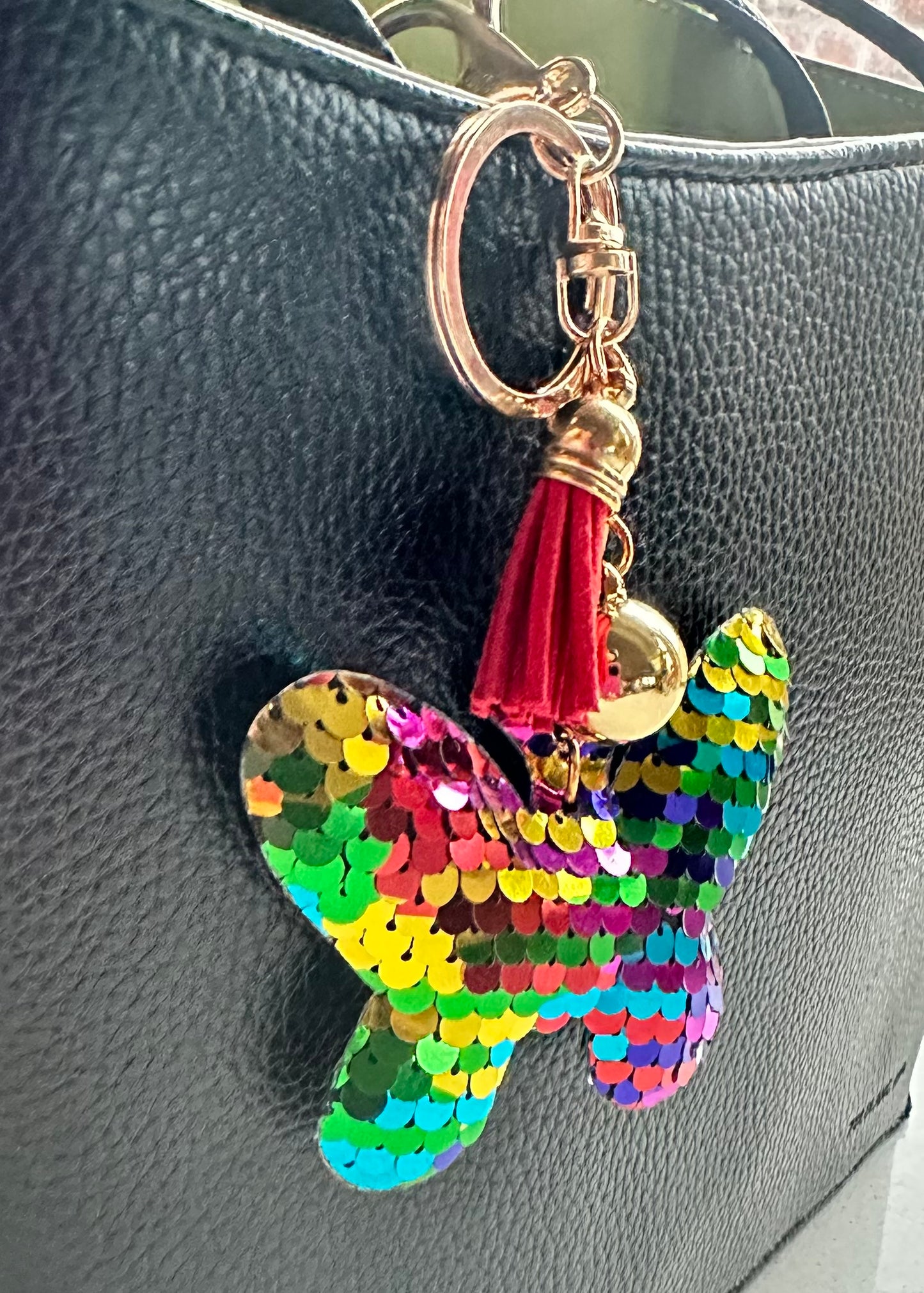 Rainbow Sequined Butterfly Key Chain with Tassel