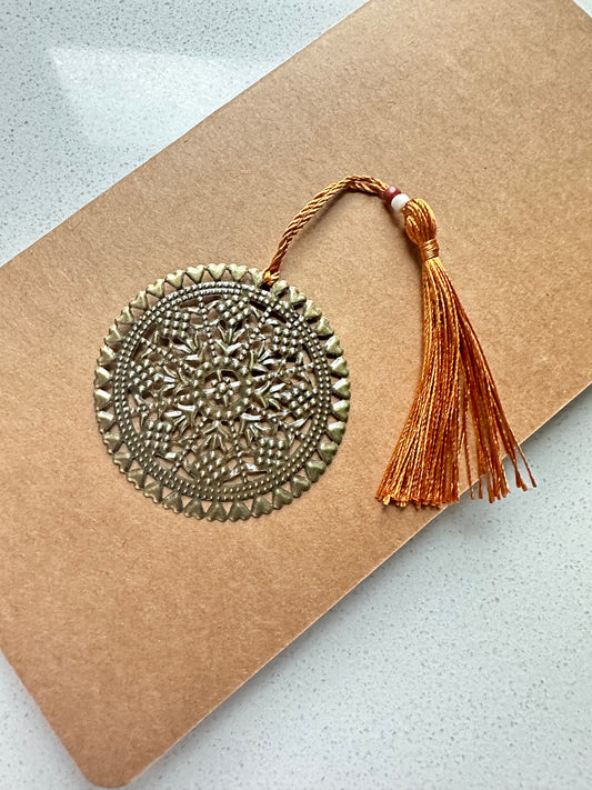 Bronze Medallion Bookmark with Beaded Bronze Tassel