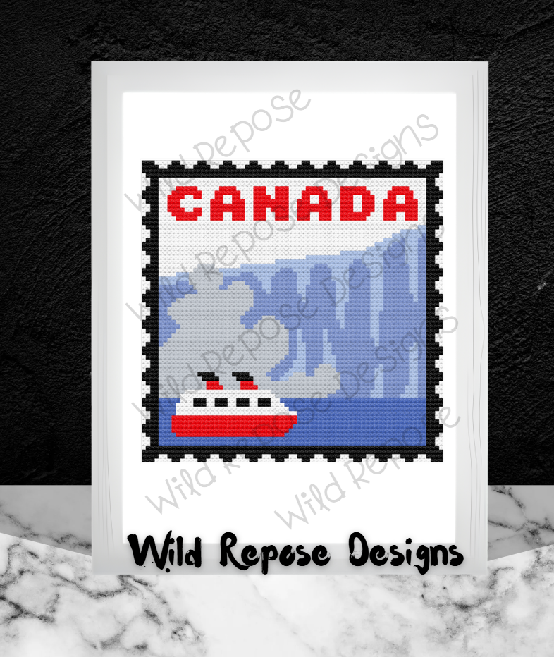 CANADA BOAT STAMP Crochet Pattern 70X70 SC & C2C