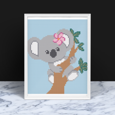 Koala with Flower on Branch Crochet Pattern 74 x 80 C2C