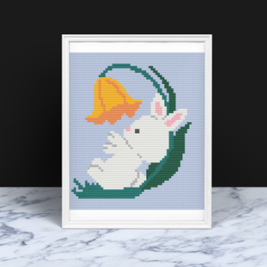 Baby Bunny with Flower C2C Crochet Pattern, 60 x 70