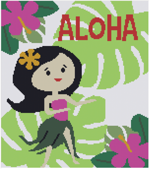 HULA GIRL ALOHA Crochet Pattern 150 x 170