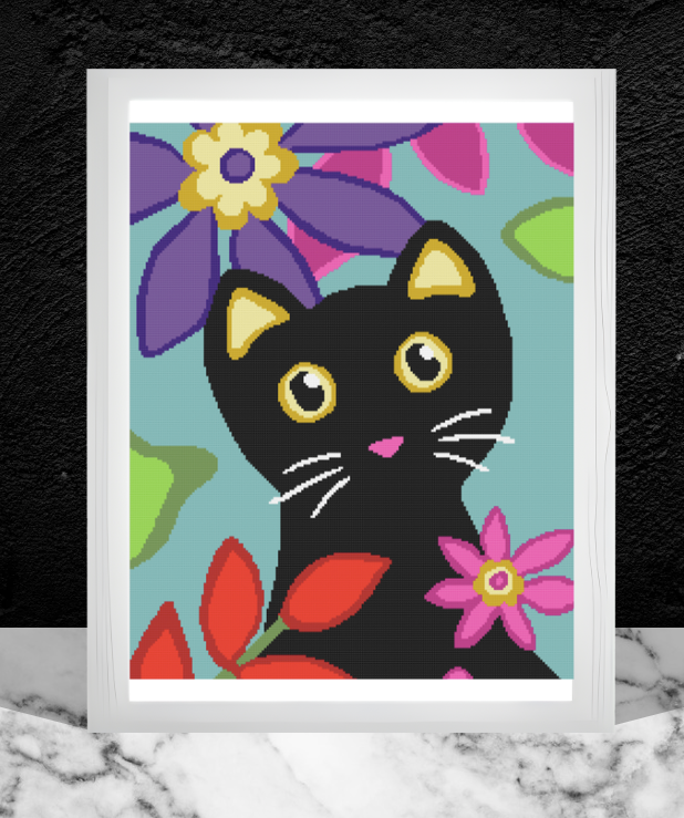 Black Cat in Flowers Crochet Pattern 192x240