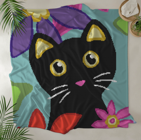 Black Cat in Flowers Crochet Pattern 192x240