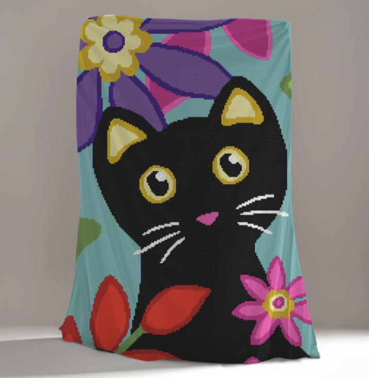 Black Cat in Flowers Crochet Pattern 192x240