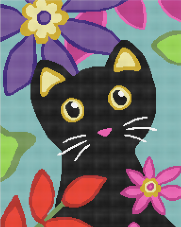 Black Cat in Flowers Crochet Pattern 192x240