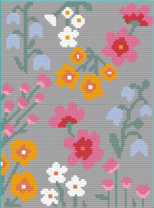 Wildflowers Crochet Pattern C2C 80 x 108