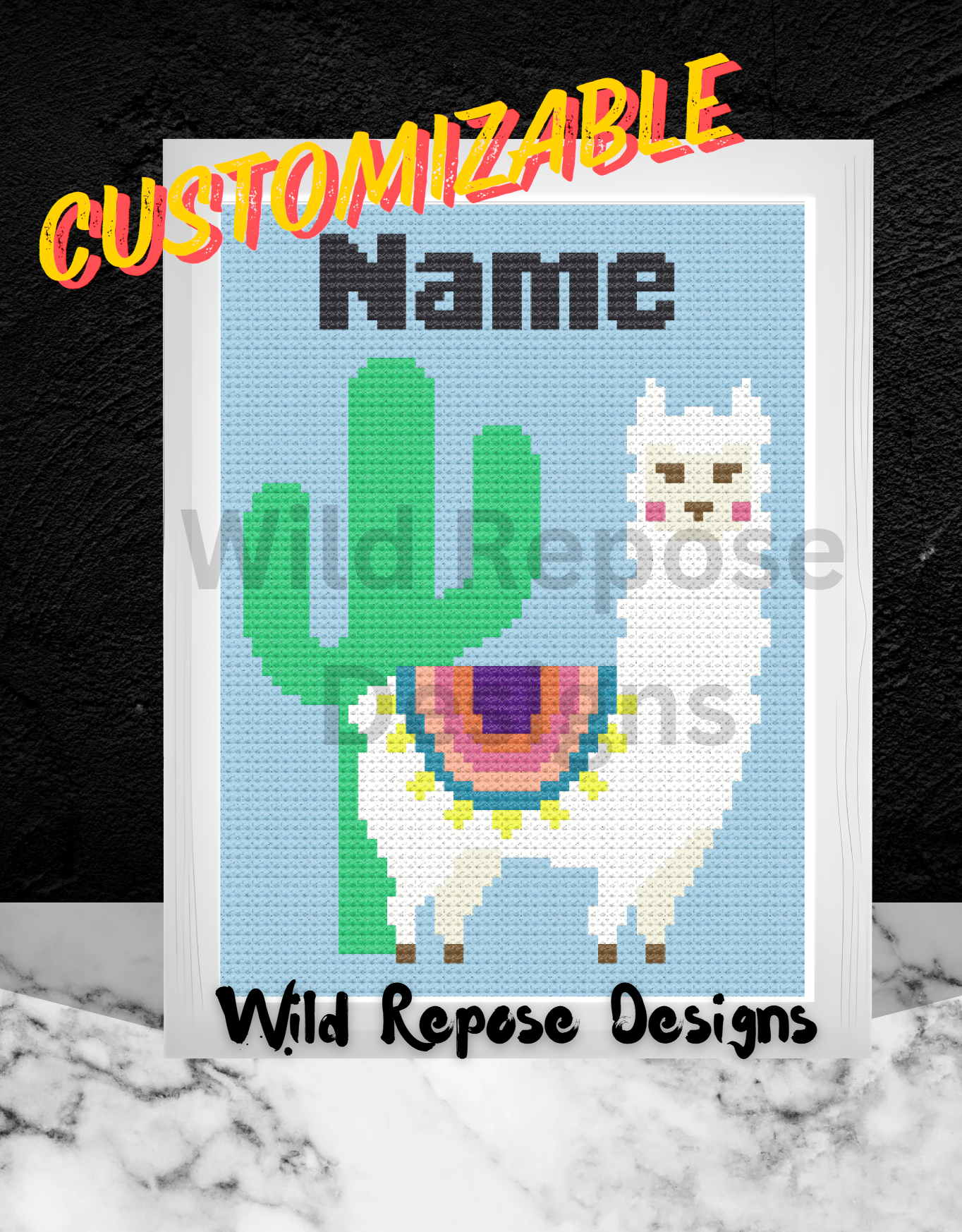 Llama with Name Customizable C2C Crochet Pattern 63 x 83