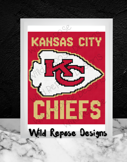 KC Chiefs-City-Name-Logo Crochet Pattern C2C 81x95