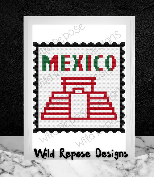 MEXICO STAMP Crochet Pattern 70X70 SC & C2C