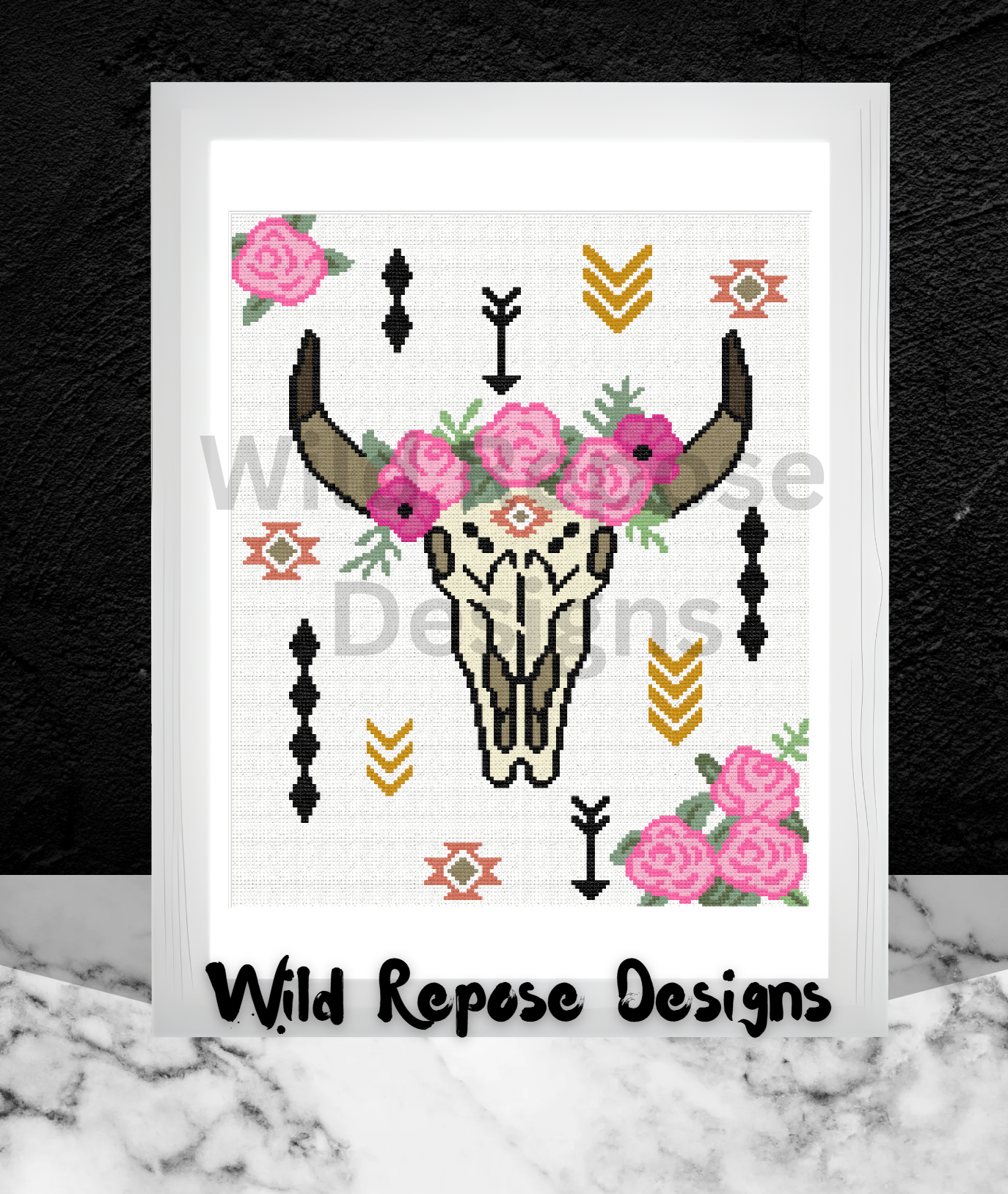 Bull Skull with Roses Spray Crochet Pattern 150x180